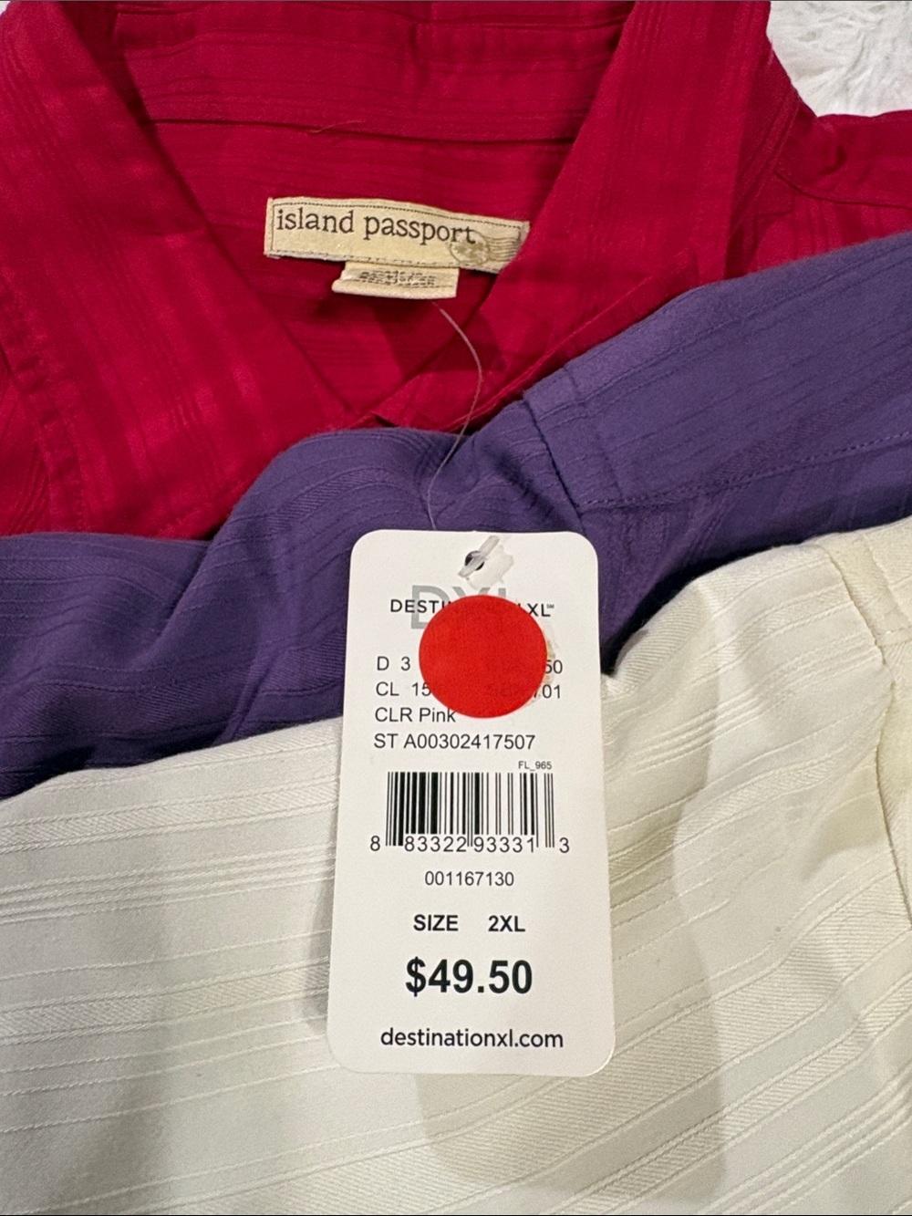 Passport Men’s Button-Down Shirt in Pink with Purple and White Accents